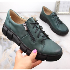 Zapatos mujer cómodos de piel con plataforma, verde Helios 413.56 2