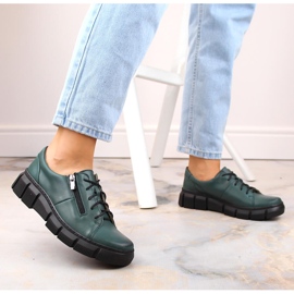 Zapatos mujer cómodos de piel con plataforma, verde Helios 413.56 7