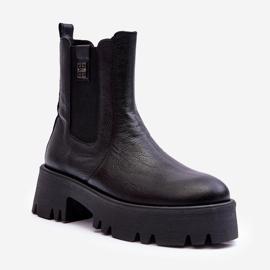Lemar Botas Chelsea de piel con plataforma enorme, Black Lisencca negro 3