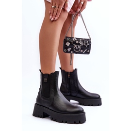 Lemar Botas Chelsea de piel con plataforma enorme, Black Lisencca negro 11