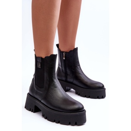 Lemar Botas Chelsea de piel con plataforma enorme, Black Lisencca negro 9