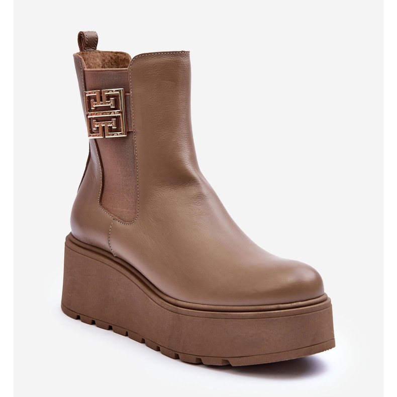 Lemar Botines de mujer de piel con plataforma enorme, beige oscuro Savira 1 Lemar Botines de mujer de piel con plataforma enorme, beige oscuro Savira 1