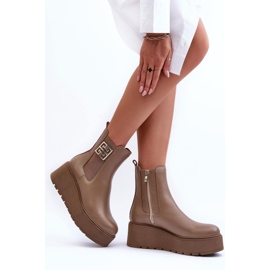 Lemar Botines de mujer de piel con plataforma enorme, beige oscuro Savira 5