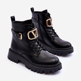 Botas Obrera De Mujer De Piel Con Adorno, Negro Lalede 4