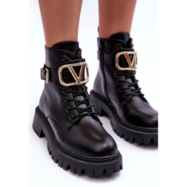 Botas Obrera De Mujer De Piel Con Adorno, Negro Lalede 9