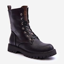 Botas de trabajo de cuero negro Lonevis marrón 1
