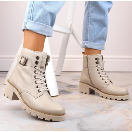 Botas cómodas de piel con tacón alto y aislamiento, beige Remonte D0A74-60 13