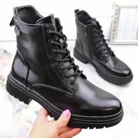 Botas de mujer negras con cordones y cremallera Potocki SZ12203 negro 1
