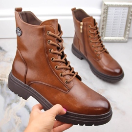Botas de mujer marrones con cordones y cremallera Potocki SZ12203 marrón 1