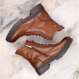 Botas de mujer marrones con cordones y cremallera Potocki SZ12203 marrón 3