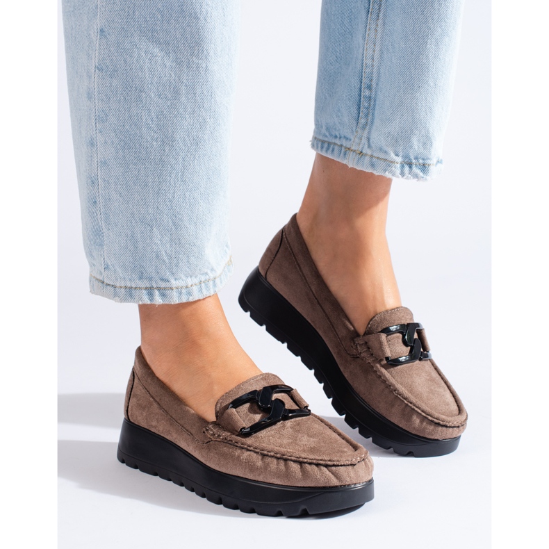 Mocasines de mujer Shelovet de ante beige oscuro 1