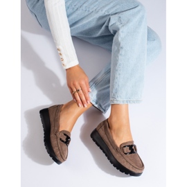 Mocasines de mujer Shelovet de ante beige oscuro 3