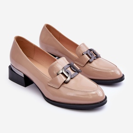 Vinceza Zapatos charol, Mocasines tacón Sakina Beige 2