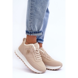 Deportivas aislantes de piel con plataforma, Beige Adite 1