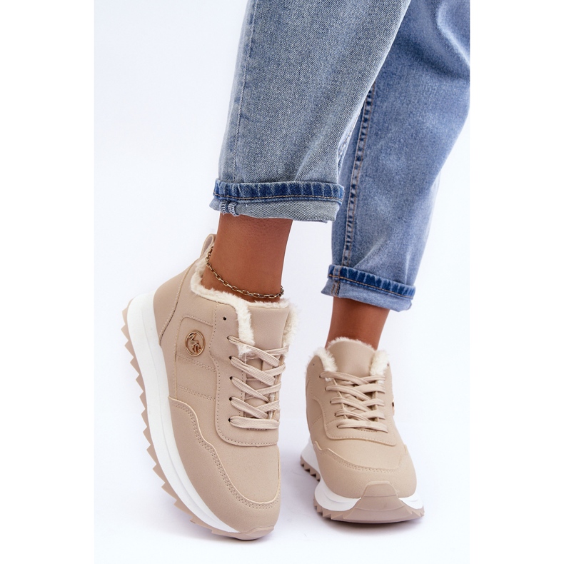 Deportivas aislantes de piel con plataforma, Beige Adite 2