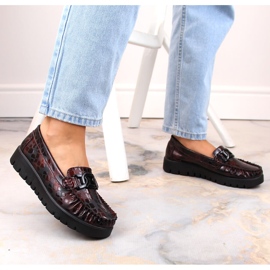 Zapatos de piel, mocasines de mujer con plataforma burdeos Filippo DP3334 negro 7