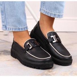 Zapatos de mujer de piel negra con plataforma y cadena, Filippo DP4728 negro 9