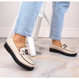 Zapatos de mujer de piel con plataforma y cadena, beige Filippo DP4728 8