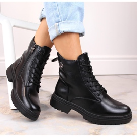 Botas de mujer negras con cordones y cremallera Potocki SZ12203 negro 3