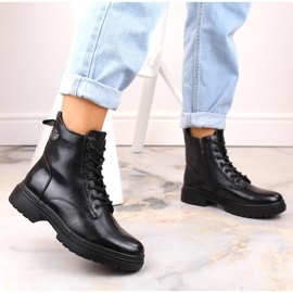 Botas de mujer negras con cordones y cremallera Potocki SZ12203 negro 4
