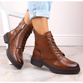 Botas de mujer marrones con cordones y cremallera Potocki SZ12203 marrón 4