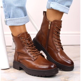Botas de mujer marrones con cordones y cremallera Potocki SZ12203 marrón 6