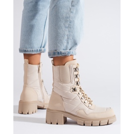 Botas de trabajo atadas y con aislamiento color crema para mujer de Vinceza beige 2