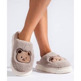 Pantuflas de pelo beige oscuro con osito Shelovet 3