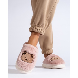 Pantuflas de pelo con osito de peluche, rosa empolvado, Shelovet rosado 1