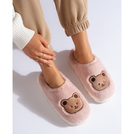 Pantuflas de pelo con osito de peluche, rosa empolvado, Shelovet rosado 3