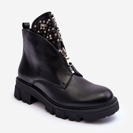 Botines Bajos De Piel Decorados Con Cremallera Negro Escika 2