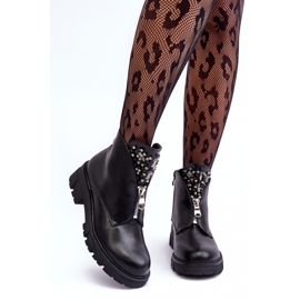 Botines Bajos De Piel Decorados Con Cremallera Negro Escika 5