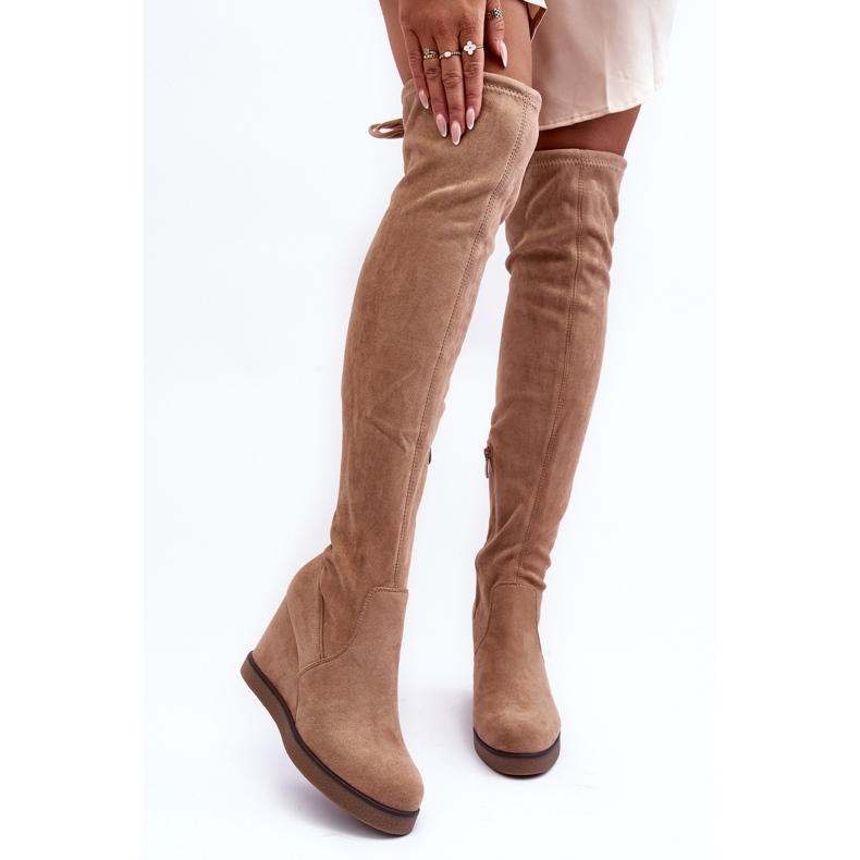 Botas altas Mephal de ante beige con cuña 1