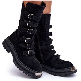 Botines Worker Ante Con Tiras Negro Elnatea 10