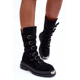 Botines Worker Ante Con Tiras Negro Elnatea 8