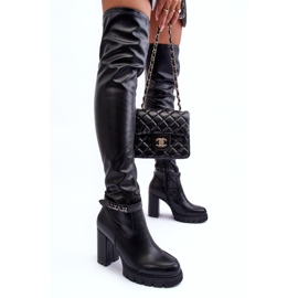 Botas de piel por encima de la rodilla con tacón enorme, Black Kytia negro 4