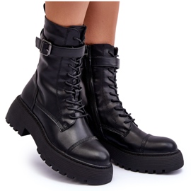 Botas obreras de piel con tacón plano y hebilla, color negro Samivlo 8