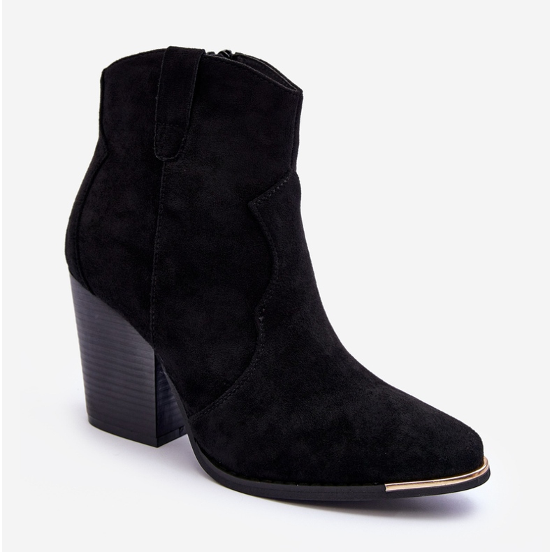 Botas Vaqueras De Ante Con Tacón Alto, Negro Lotoune 1