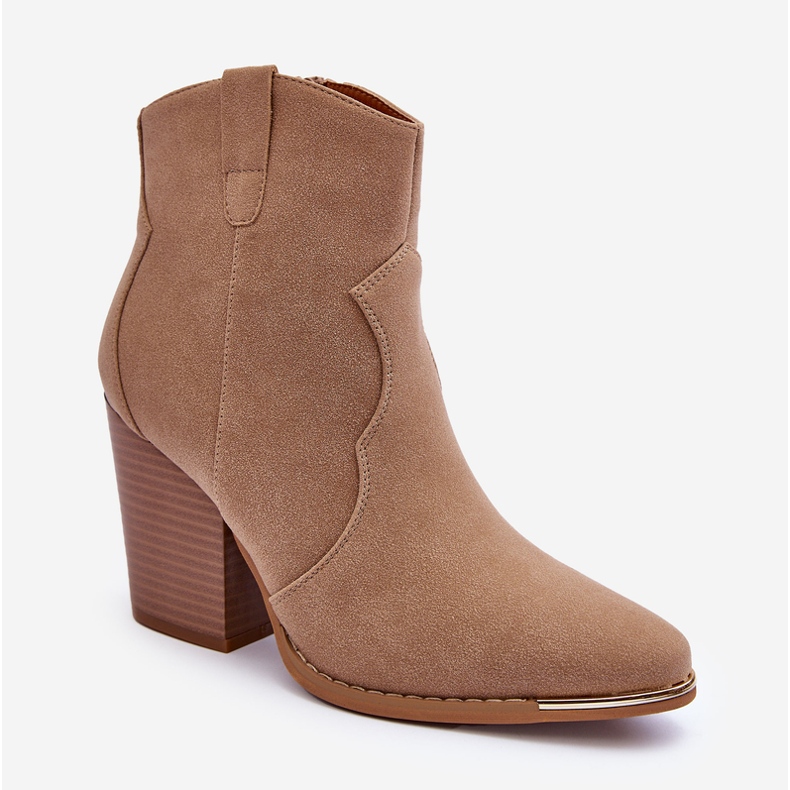 Botas cowboy de piel beige con tacones altos Lotoune 1