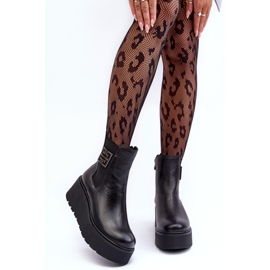 Botines de piel para mujer con plataforma enorme negro Lemar Savira 2