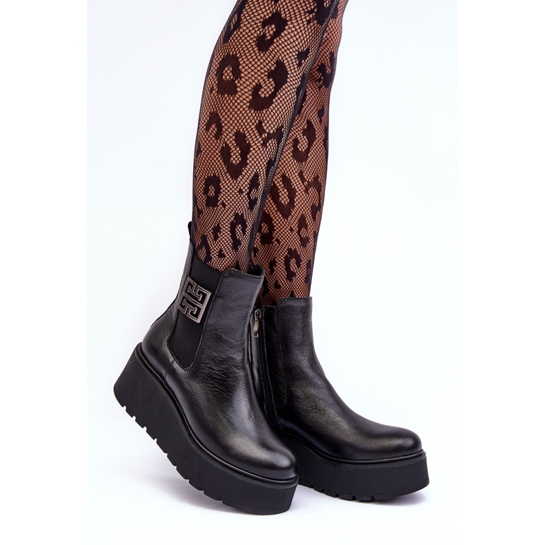 Botines de piel para mujer con plataforma enorme negro Lemar Savira 1