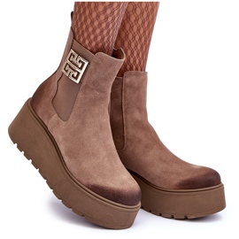 Botines de mujer de ante con plataforma maciza, beige oscuro Lemar Savira 9