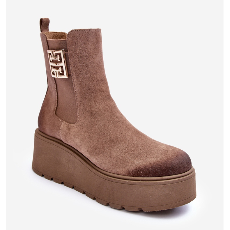 Botines de mujer de ante con plataforma maciza, beige oscuro Lemar Savira 1