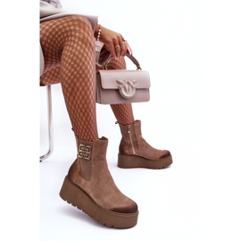 Botines de mujer de ante con plataforma maciza, beige oscuro Lemar Savira 8