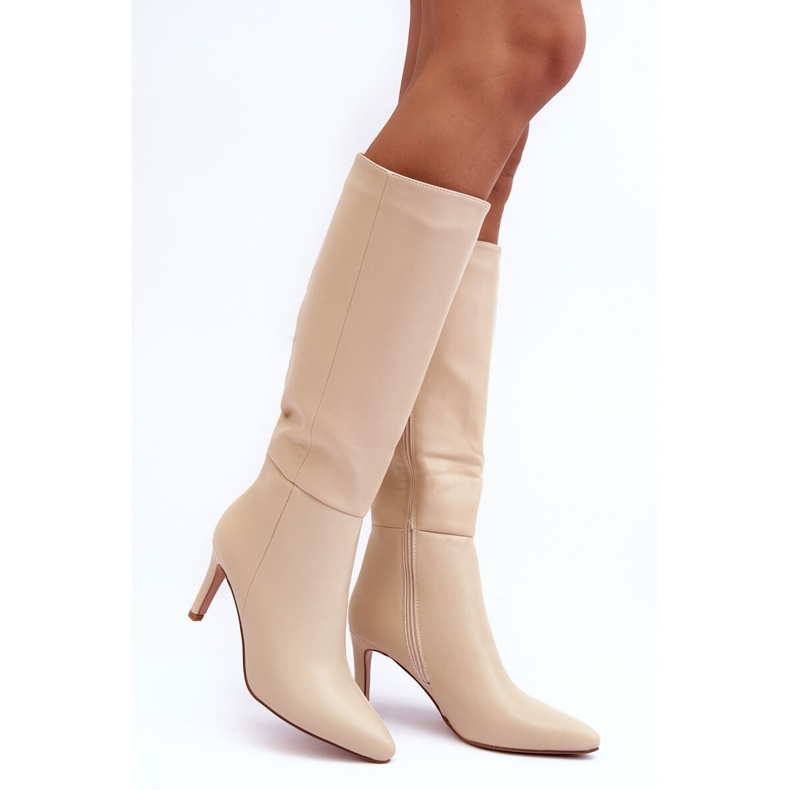 Botas de tacón alto de cuero Serpens beige 1