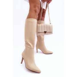 Botas de tacón alto de cuero Serpens beige 4