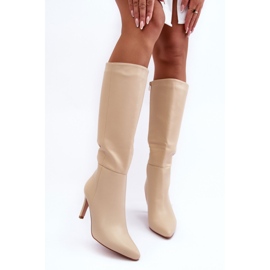 Botas de tacón alto de cuero Serpens beige 2