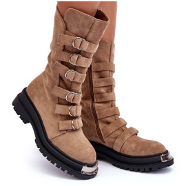 Botines Worker De Ante Con Tiras Beige Elnatea 9
