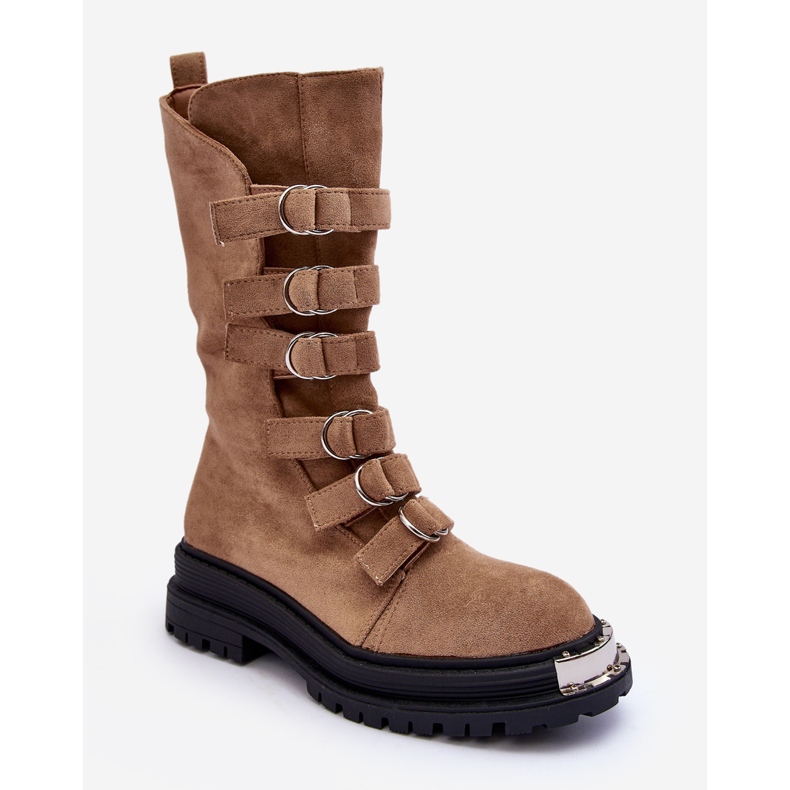 Botines Worker De Ante Con Tiras Beige Elnatea 1