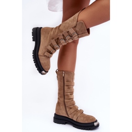 Botines Worker De Ante Con Tiras Beige Elnatea 5